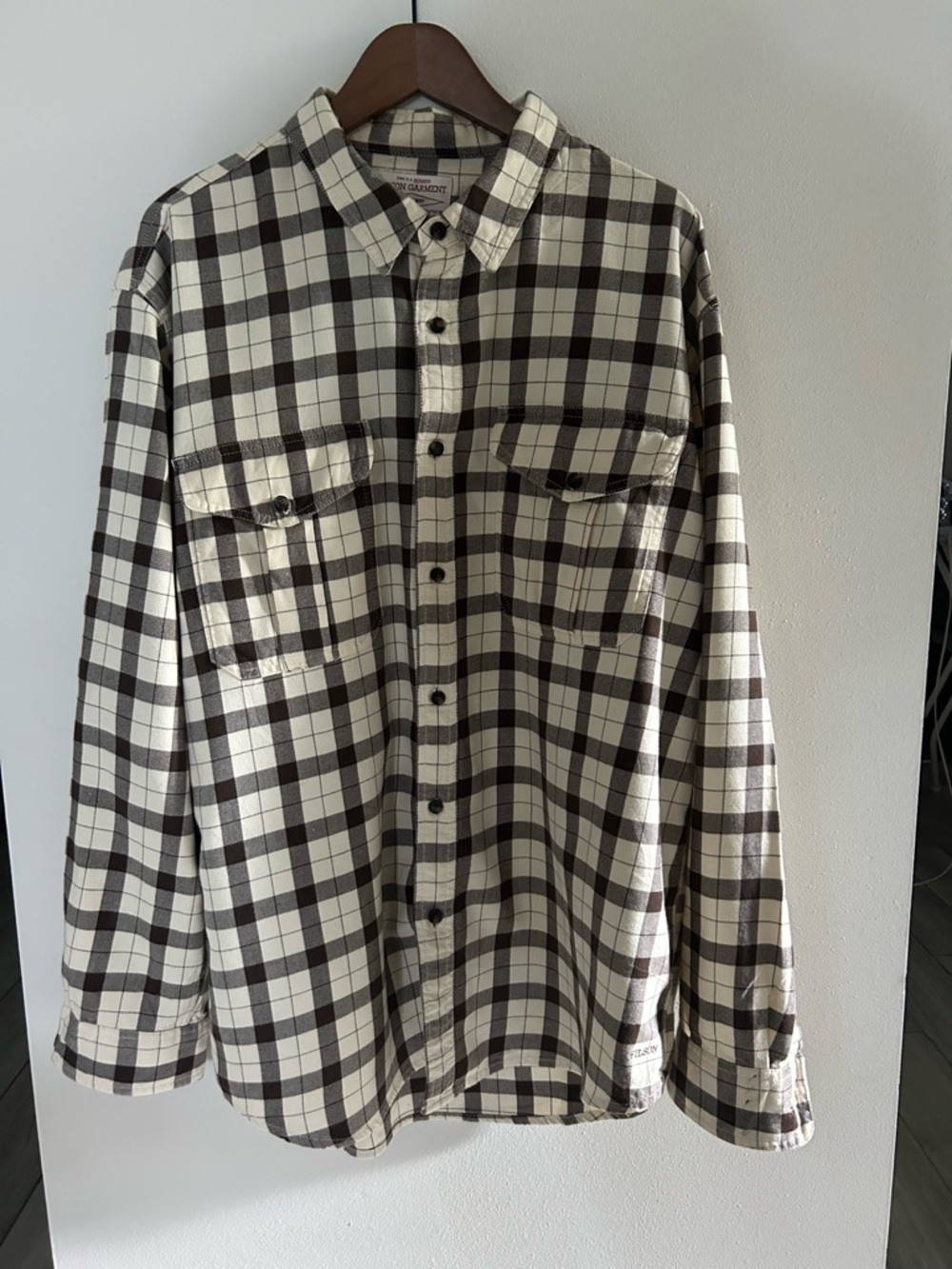 Filson Cream and Brown Plaid Button-Down Workshirt